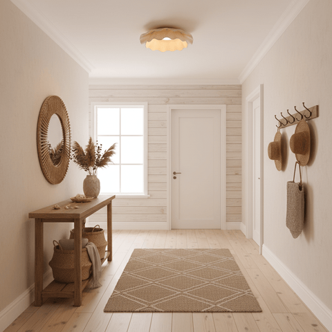 Ceiling Light with Pleated Fabric Shade and Scalloped Edge