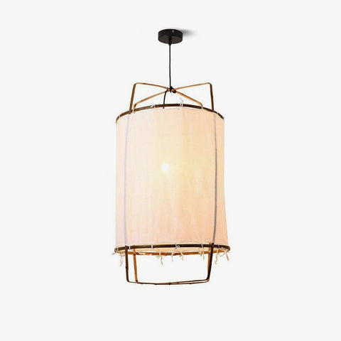 Pendant Light with Open Bamboo Frame and Linen Shade