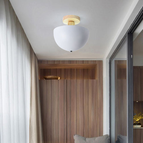Dome Ceiling Light with Wood Mount for Bedroom and Hallway Lighting