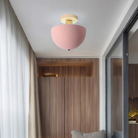 Dome Ceiling Light with Wood Mount for Bedroom and Hallway Lighting