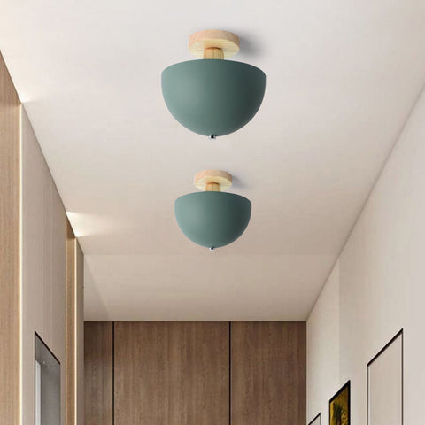 Dome Ceiling Light with Wood Mount for Bedroom and Hallway Lighting