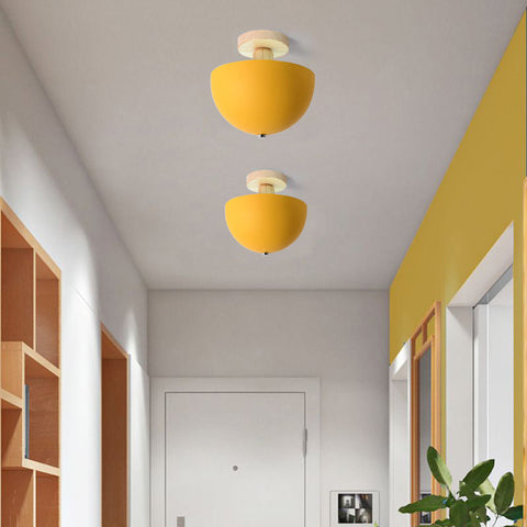 Dome Ceiling Light with Wood Mount for Bedroom and Hallway Lighting