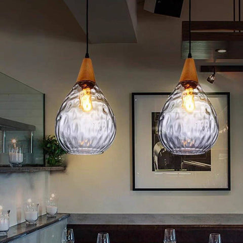 Textured Glass Teardrop Pendant Light for Kitchen Island Lighting