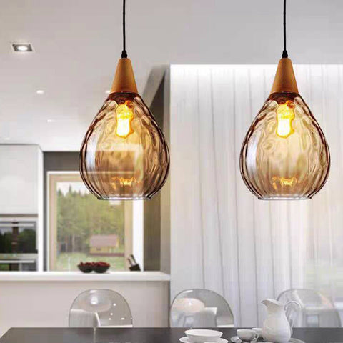 Textured Glass Teardrop Pendant Light for Kitchen Island Lighting