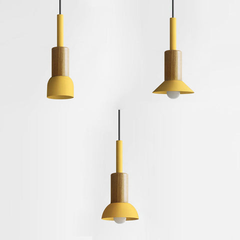 Scandinavian Wood Pendant Light with Modern Iron Shade for Ambient Lighting
