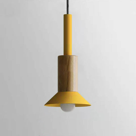 Scandinavian Wood Pendant Light with Modern Iron Shade for Ambient Lighting
