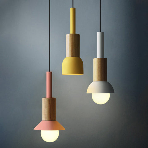 Scandinavian Wood Pendant Light with Modern Iron Shade for Ambient Lighting
