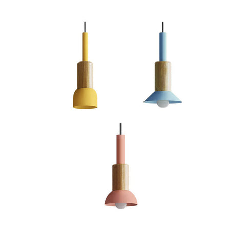 Scandinavian Wood Pendant Light with Modern Iron Shade for Ambient Lighting