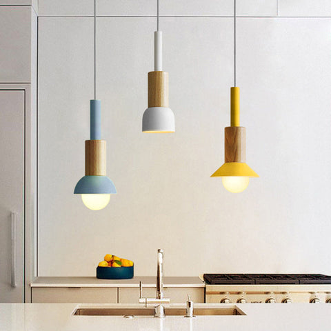 Scandinavian Wood Pendant Light with Modern Iron Shade for Ambient Lighting