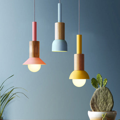 Scandinavian Wood Pendant Light with Modern Iron Shade for Ambient Lighting