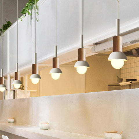 Scandinavian Wood Pendant Light with Modern Iron Shade for Ambient Lighting