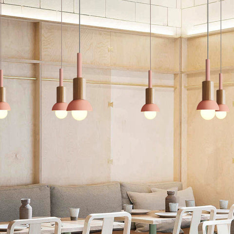 Scandinavian Wood Pendant Light with Modern Iron Shade for Ambient Lighting