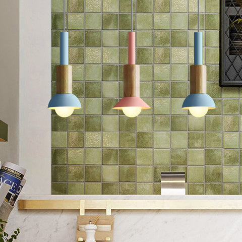 Scandinavian Wood Pendant Light with Modern Iron Shade for Ambient Lighting
