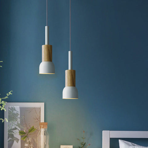 Scandinavian Wood Pendant Light with Modern Iron Shade for Ambient Lighting