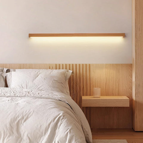 Solid Wood Linear LED Wall Sconce with Warm Accent Lighting