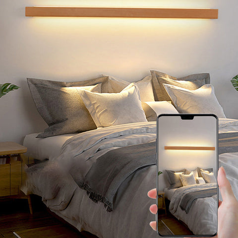 Solid Wood Linear LED Wall Sconce with Warm Accent Lighting
