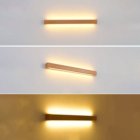 Solid Wood Linear LED Wall Sconce with Warm Accent Lighting
