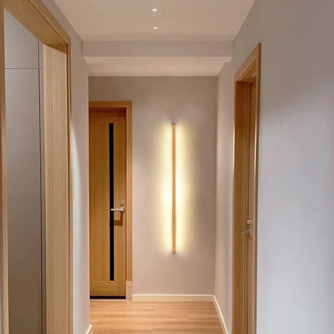 Solid Wood Linear LED Wall Sconce with Warm Accent Lighting