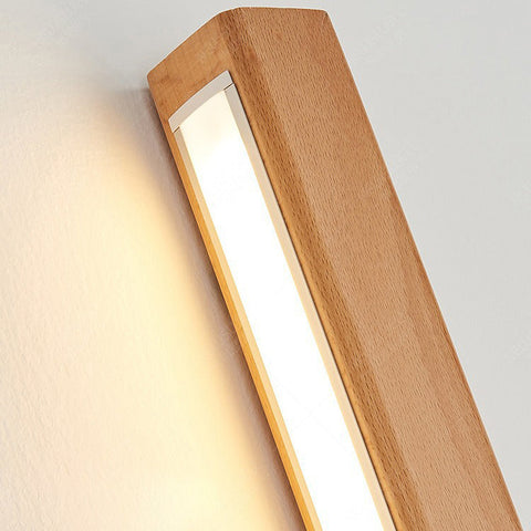 Solid Wood Linear LED Wall Sconce with Warm Accent Lighting