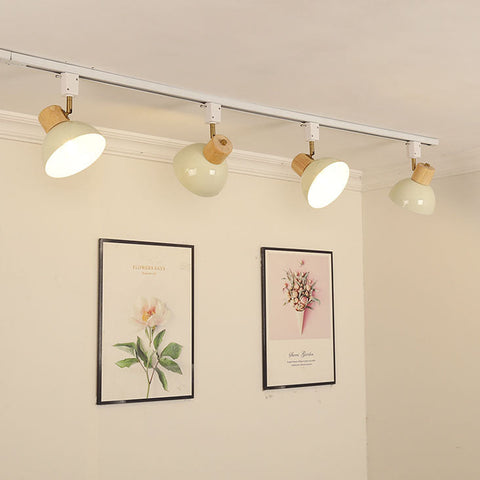 Adjustable Wood and Iron Track Lighting with Bowl Shades