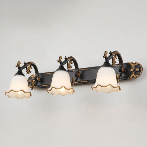 Classic Ornate Wall Sconce with Glass Shades and E14 Bulb Sockets for Interiors