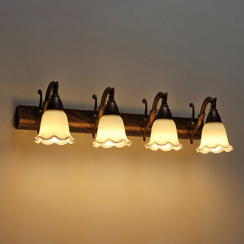Rustic Glass Shade Bathroom Wall Light Fixture
