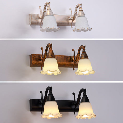 Rustic Glass Shade Bathroom Wall Light Fixture