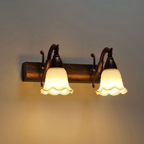 Rustic Glass Shade Bathroom Wall Light Fixture