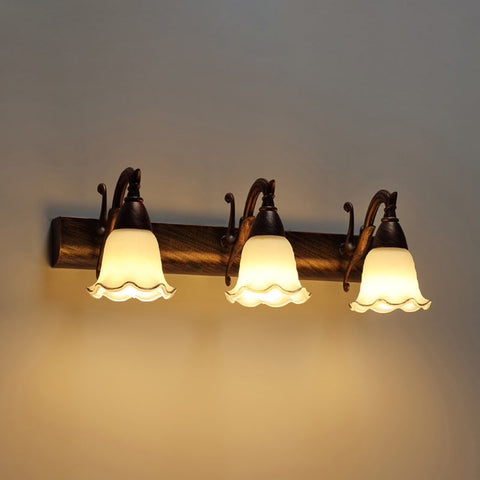 Rustic Glass Shade Bathroom Wall Light Fixture