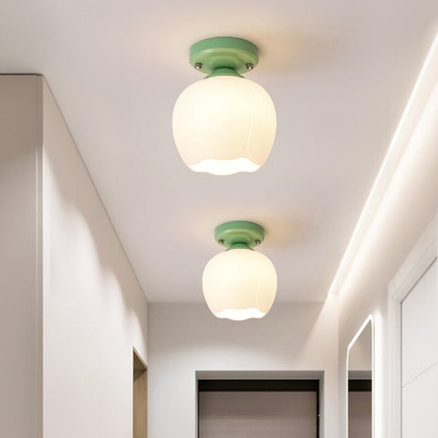Glass Pumpkin Ceiling Light with Scalloped Shade