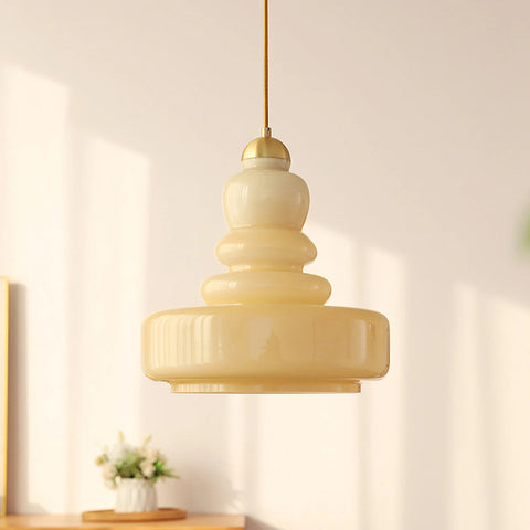 Glass Gourd Pendant Light with Tiered Shade