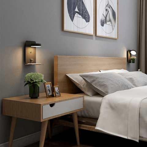 LED Bedside Wall Lamp with Shelf and USB Charging Port