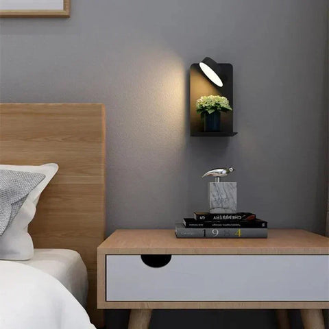 LED Bedside Wall Lamp with Shelf and USB Charging Port