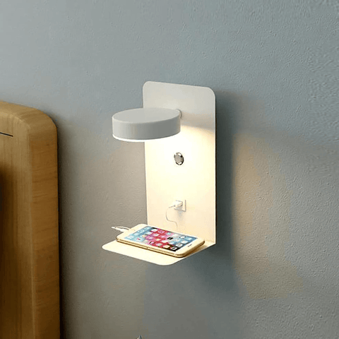 LED Bedside Wall Lamp with Shelf and USB Charging Port