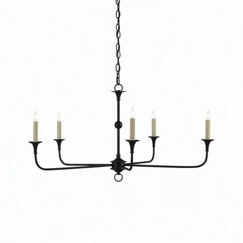 Chandelier with Brass Candle Arms and Open Sculptural Frame