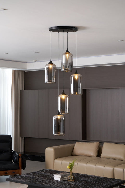 Smoked Glass Multi-Light Pendant for Dining Room and Kitchen Island