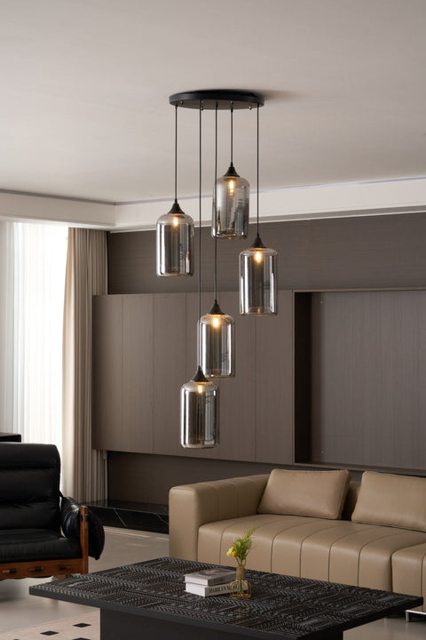 Smoked Glass Multi-Light Pendant for Dining Room and Kitchen Island