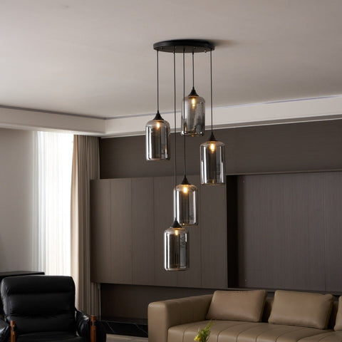 Smoked Glass Multi-Light Pendant for Dining Room and Kitchen Island