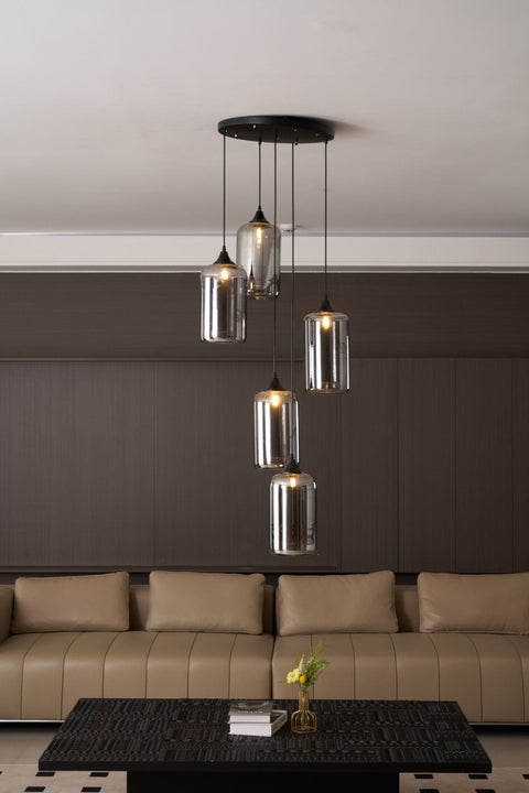Smoked Glass Multi-Light Pendant for Dining Room and Kitchen Island