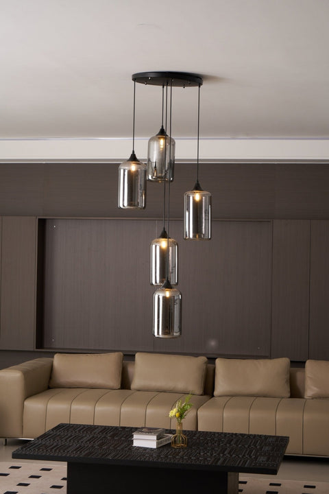 Smoked Glass Multi-Light Pendant for Dining Room and Kitchen Island