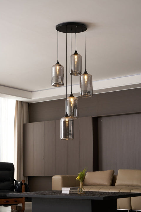 Smoked Glass Multi-Light Pendant for Dining Room and Kitchen Island