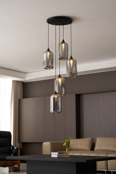 Smoked Glass Multi-Light Pendant for Dining Room and Kitchen Island