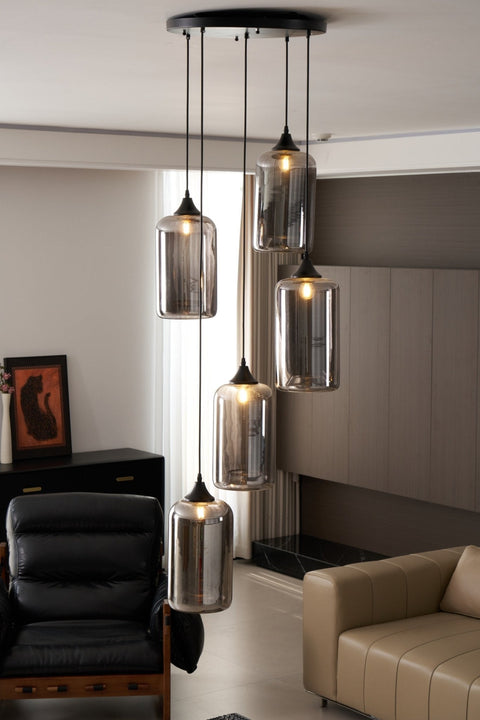 Smoked Glass Multi-Light Pendant for Dining Room and Kitchen Island
