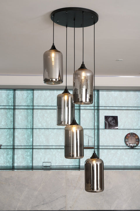 Smoked Glass Multi-Light Pendant for Dining Room and Kitchen Island