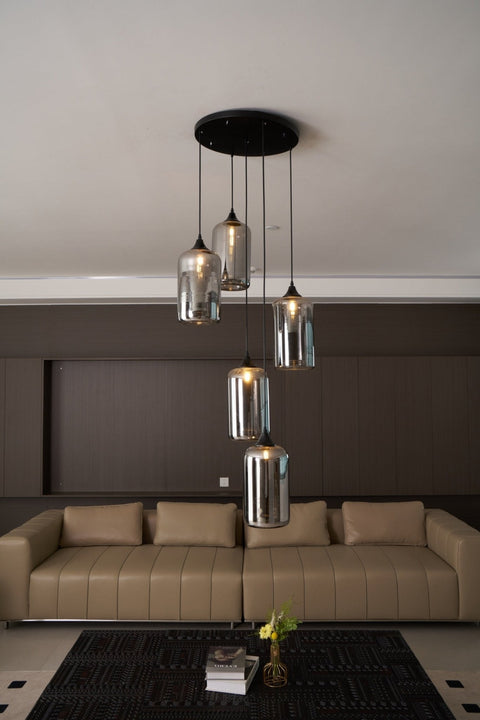 Smoked Glass Multi-Light Pendant for Dining Room and Kitchen Island