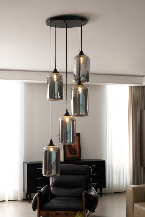Smoked Glass Multi-Light Pendant for Dining Room and Kitchen Island