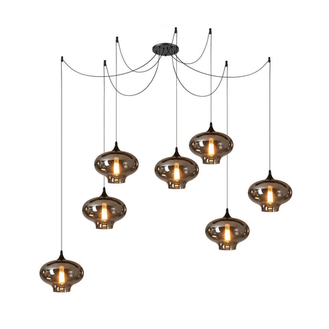 Smoked Glass Multi-Light Pendant for Dining Room and Kitchen Island