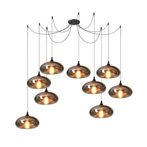 Smoked Glass Multi-Light Pendant for Dining Room and Kitchen Island