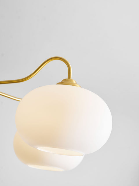 Persimmon Glass Chandelier with Brass and Natural Wood Frame