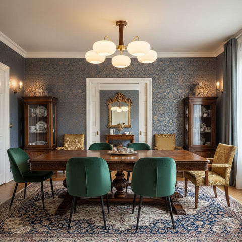 Persimmon Glass Chandelier with Brass and Natural Wood Frame